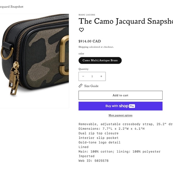 NWT Marc Jacobs Camo Jacquard Snapshot Bag – Adjustable Strap - Picture 6 of 6